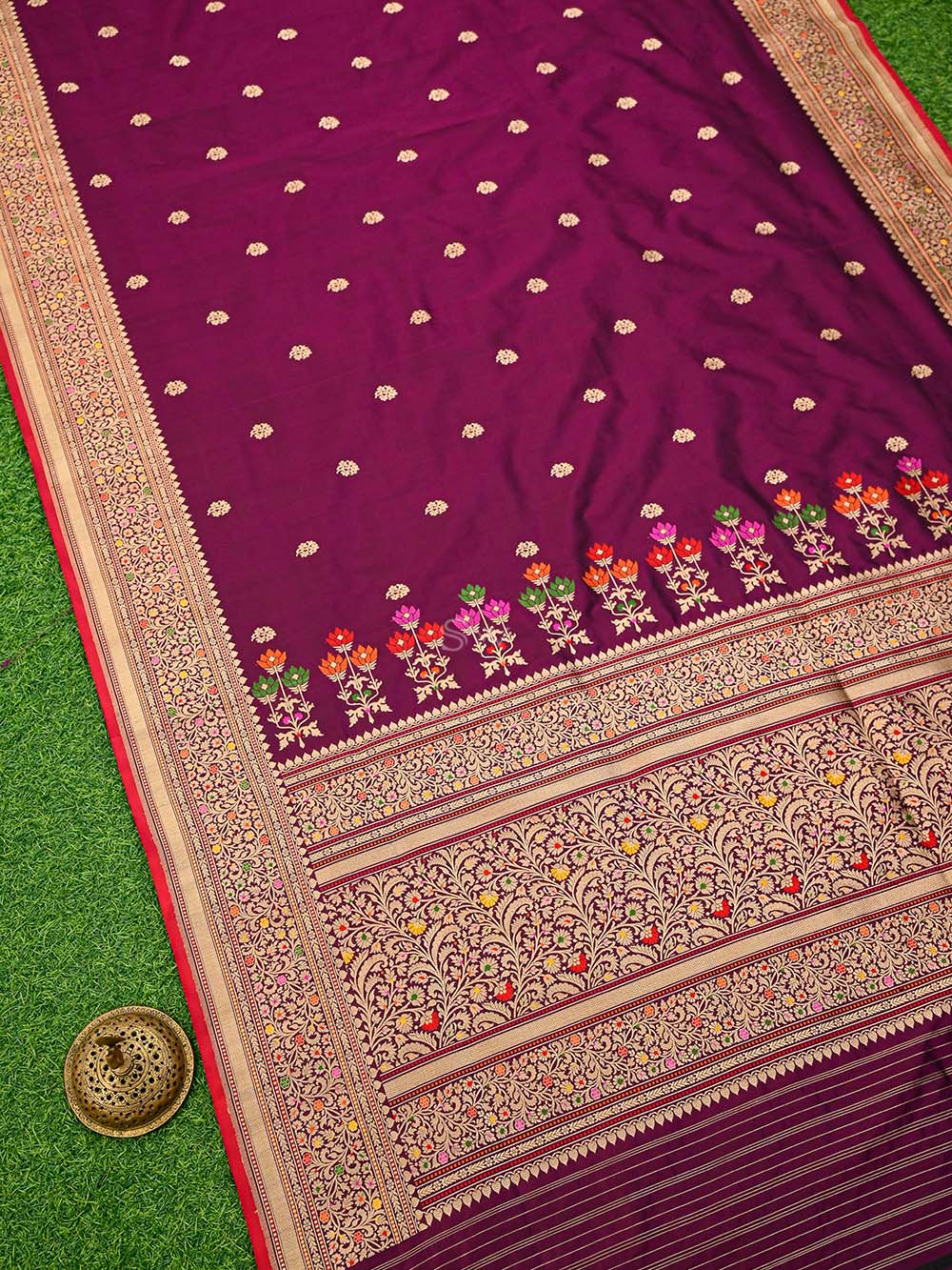 Wine Booti Katan Silk Handloom Banarasi Saree