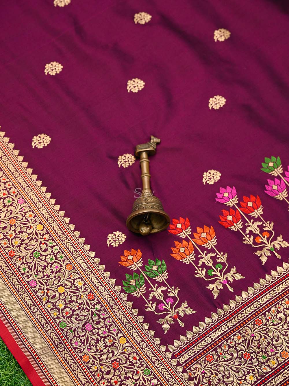 Wine Booti Katan Silk Handloom Banarasi Saree