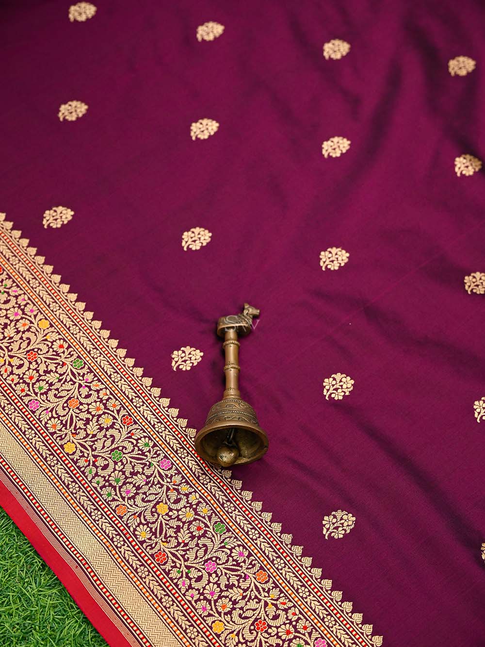 Wine Booti Katan Silk Handloom Banarasi Saree