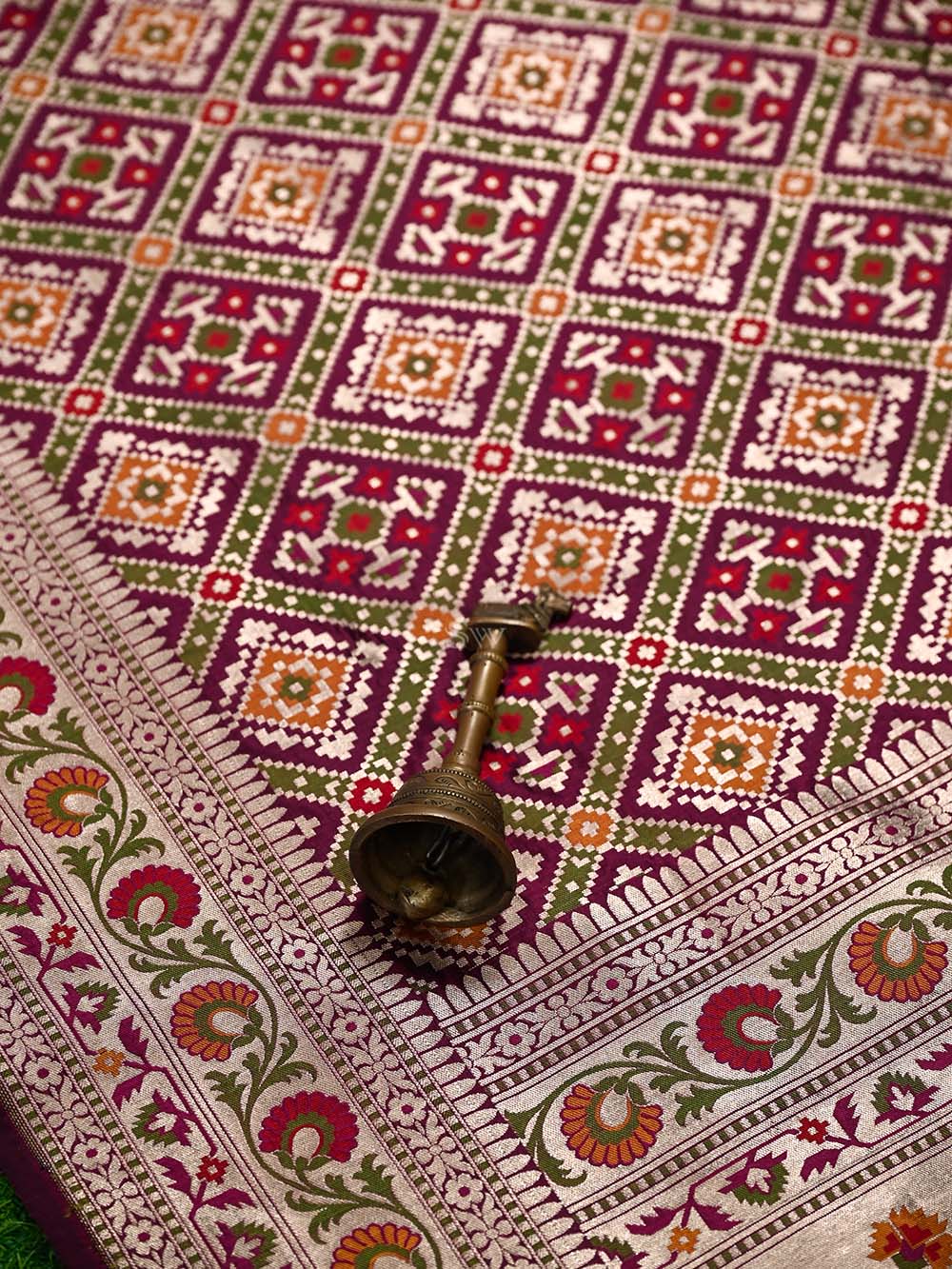 Wine Paithani Meenakari Katan Silk Handloom Banarasi Saree - Sacred Weaves