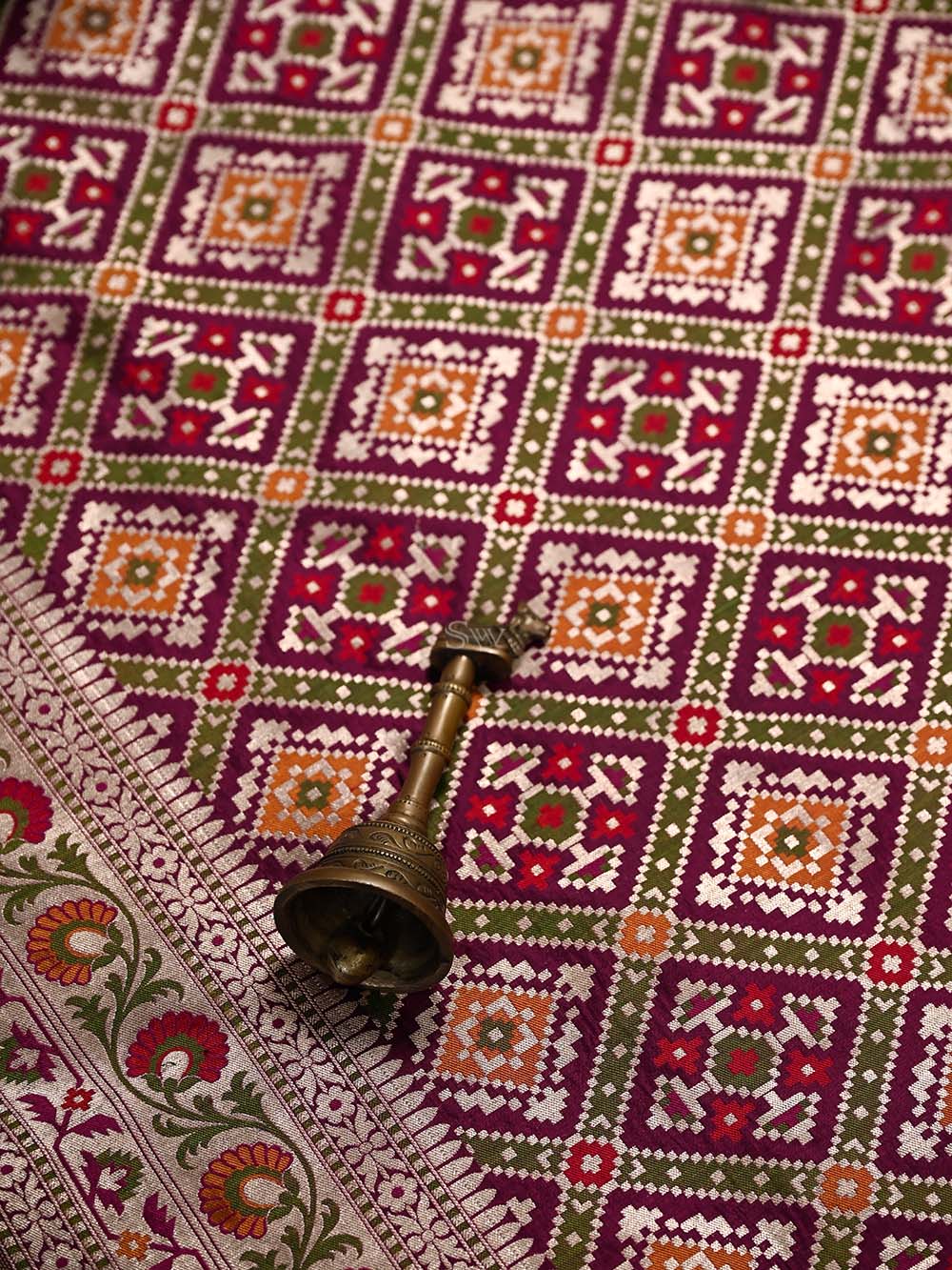 Wine Paithani Meenakari Katan Silk Handloom Banarasi Saree - Sacred Weaves