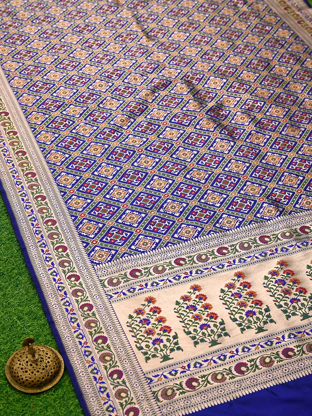 Blue Paithani Meenakari Katan Silk Handloom Banarasi Saree
