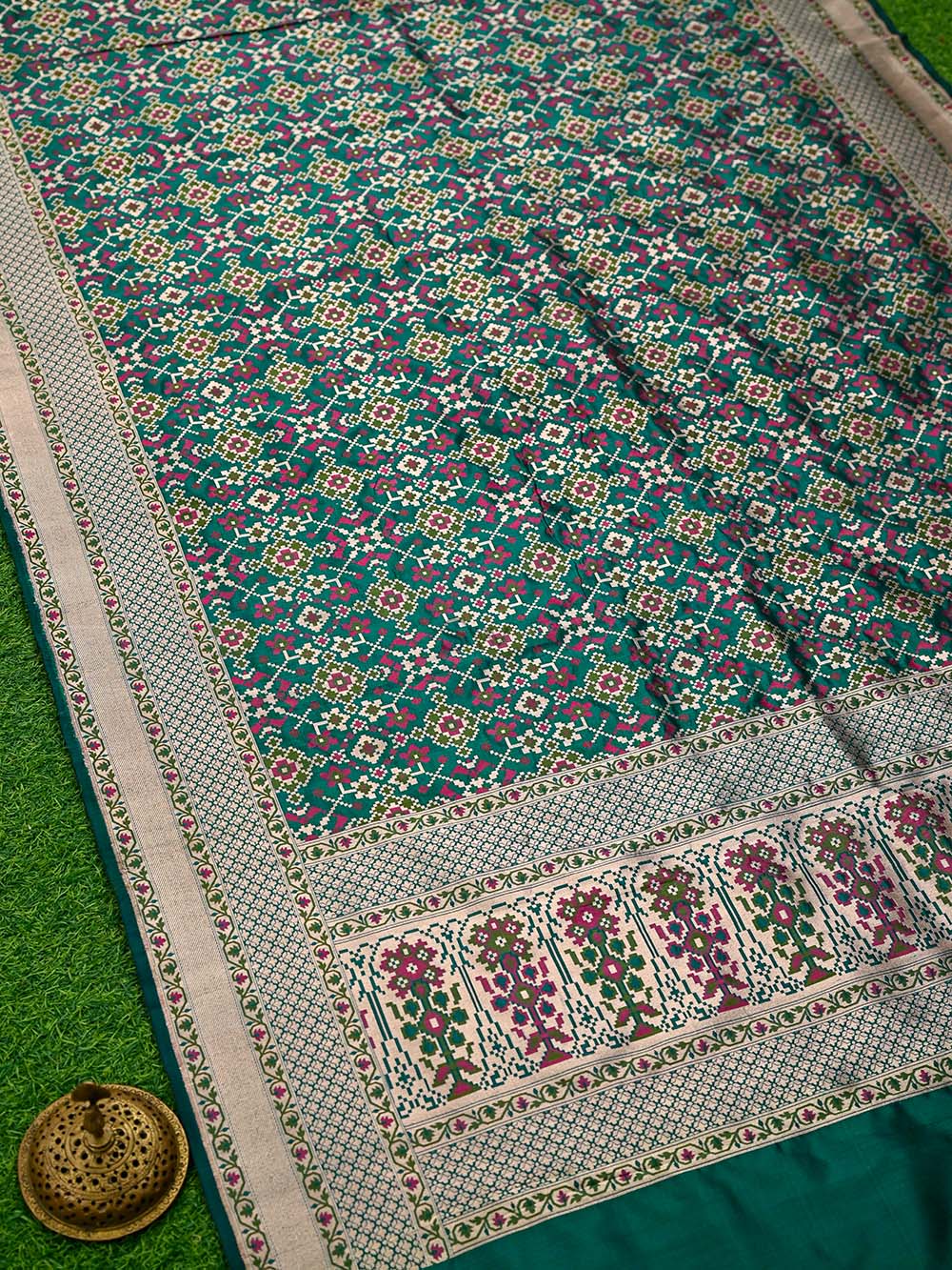 Teal Green Paithani Meenakari Katan Silk Handloom Banarasi Saree