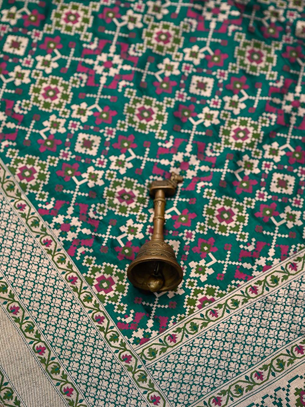 Teal Green Paithani Meenakari Katan Silk Handloom Banarasi Saree