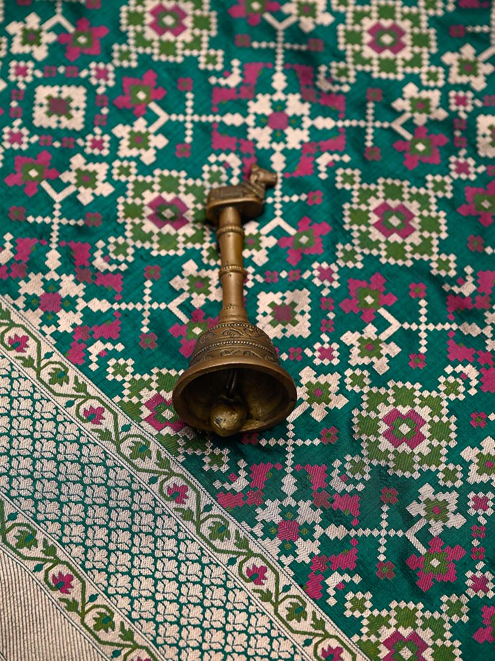 Teal Green Paithani Meenakari Katan Silk Handloom Banarasi Saree