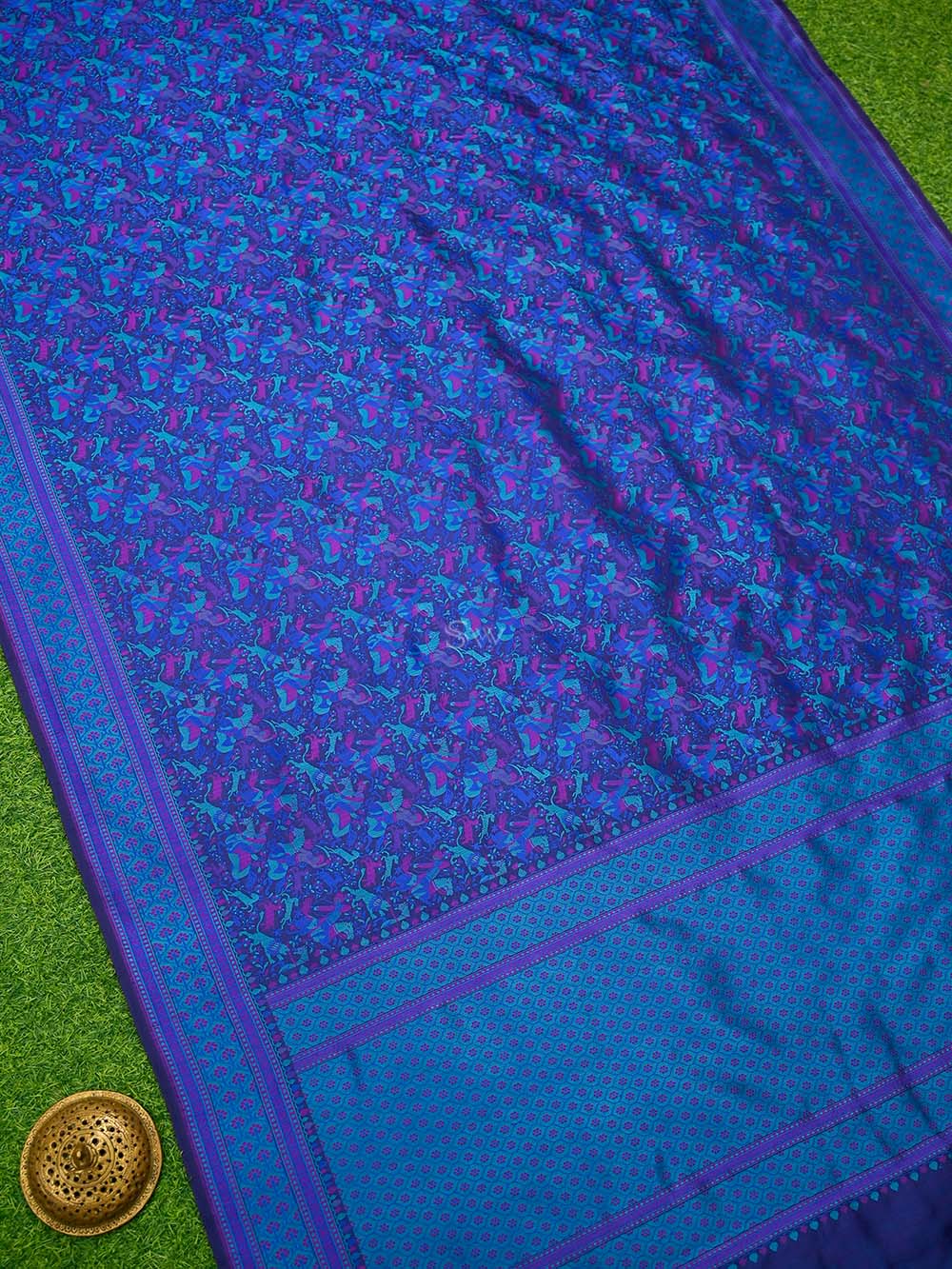 Blue Tanchoi Satin Silk Handloom Banarasi Saree - Sacred Weaves