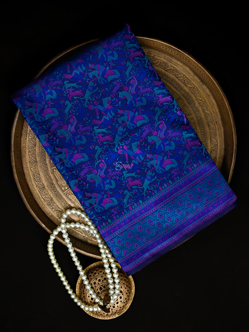 Blue Tanchoi Satin Silk Handloom Banarasi Saree