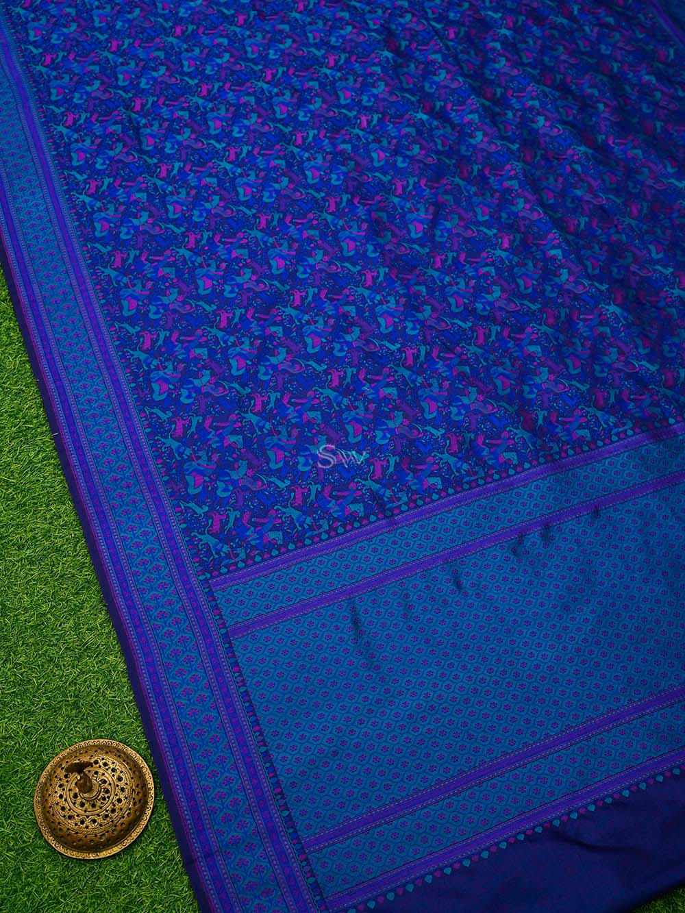 Blue Tanchoi Satin Silk Handloom Banarasi Saree