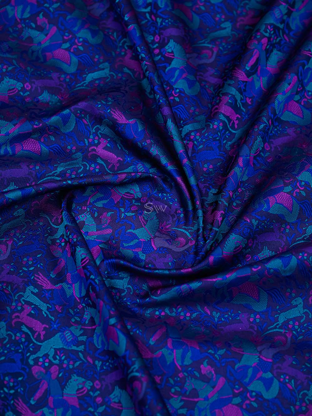 Blue Tanchoi Satin Silk Handloom Banarasi Saree