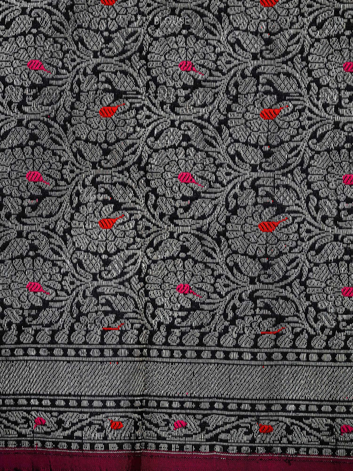 Black Booti Tussar Silk Handloom Banarasi Saree