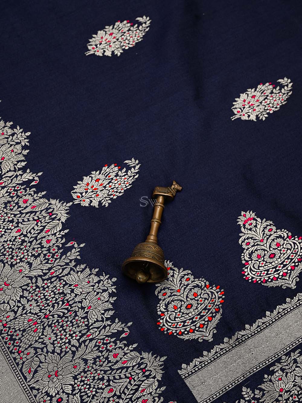 Navy Blue Meenakari Boota Tussar Silk Handloom Banarasi Saree