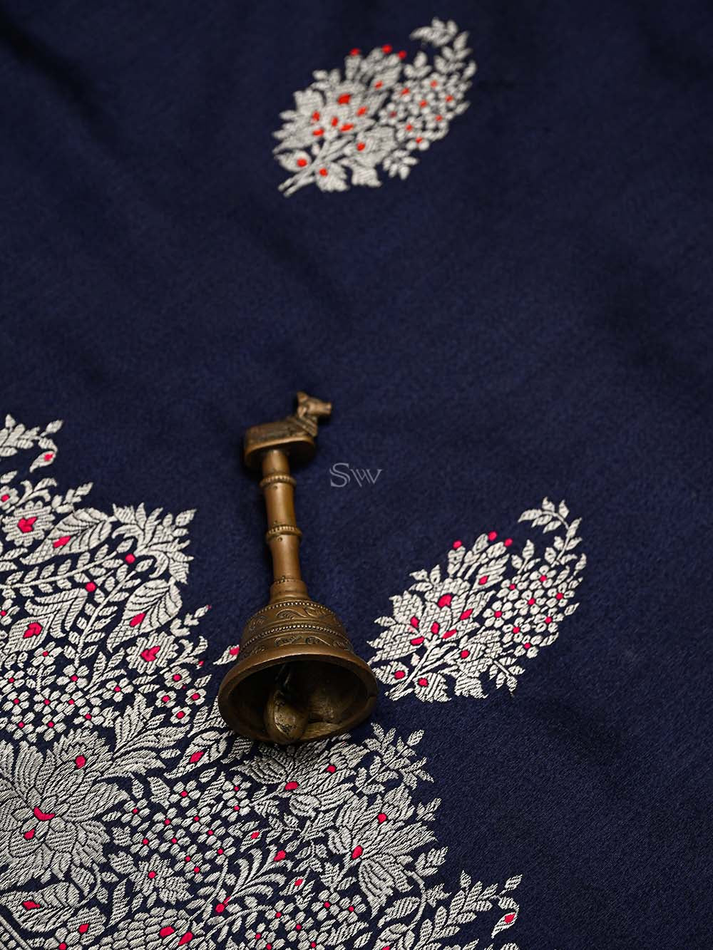 Navy Blue Meenakari Boota Tussar Silk Handloom Banarasi Saree