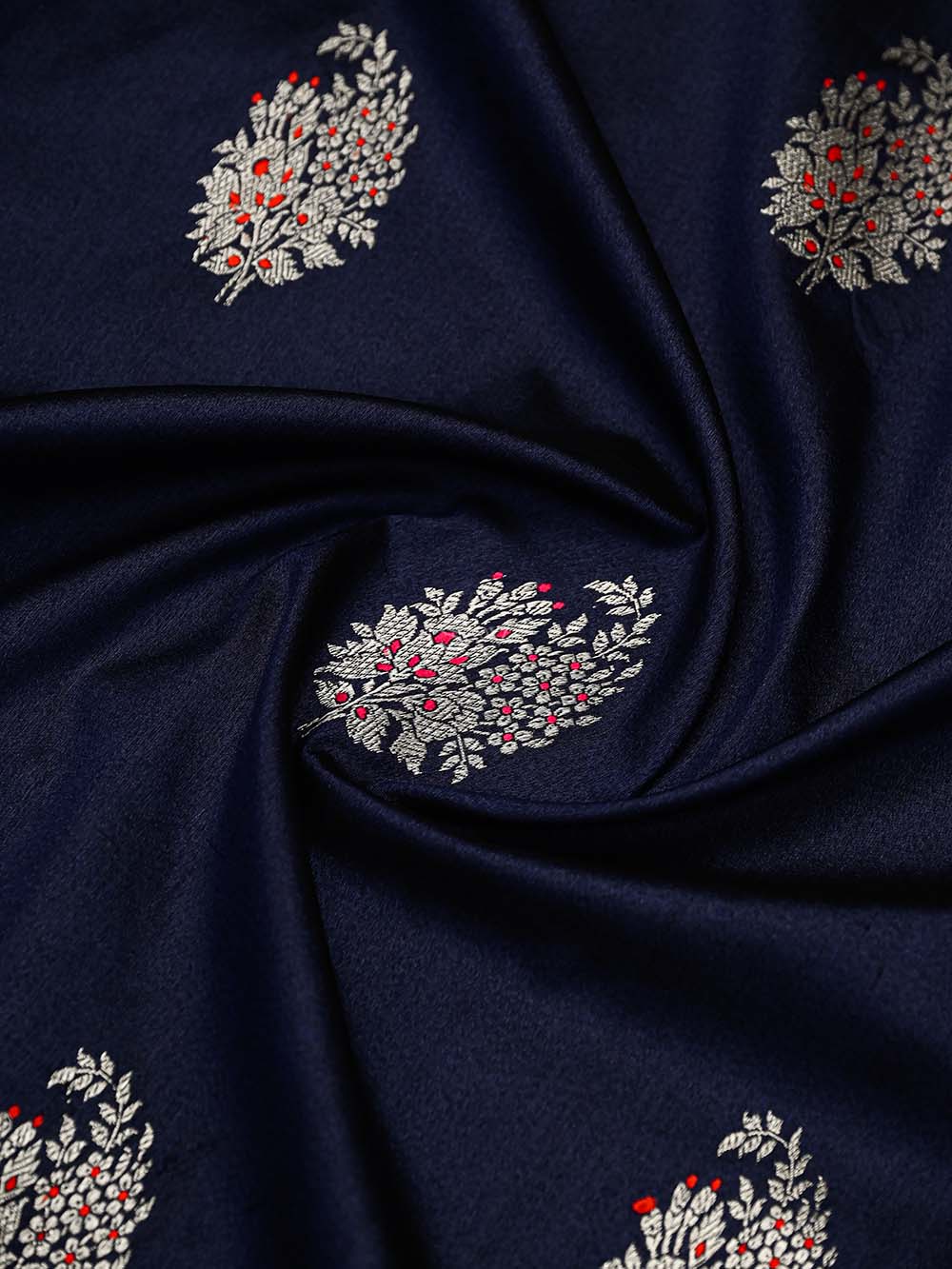 Navy Blue Meenakari Boota Tussar Silk Handloom Banarasi Saree