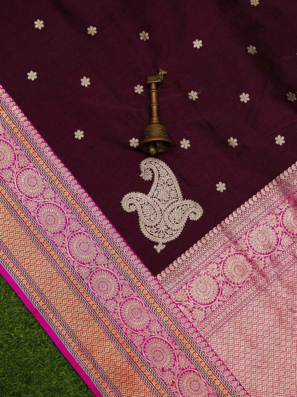 Wine Booti Konia Tussar Silk Handloom Banarasi Saree