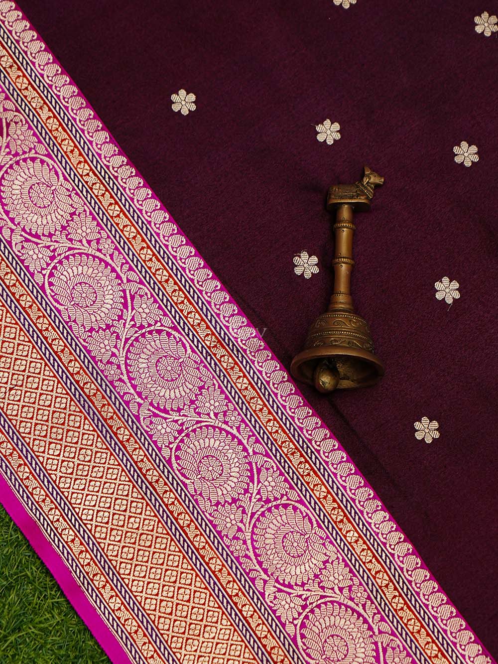 Wine Booti Konia Tussar Silk Handloom Banarasi Saree