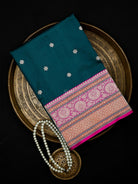 Teal Green Booti Konia Tussar Silk Handloom Banarasi Saree - Sacred Weaves