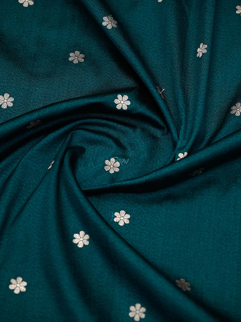Teal Green Booti Konia Tussar Silk Handloom Banarasi Saree - Sacred Weaves