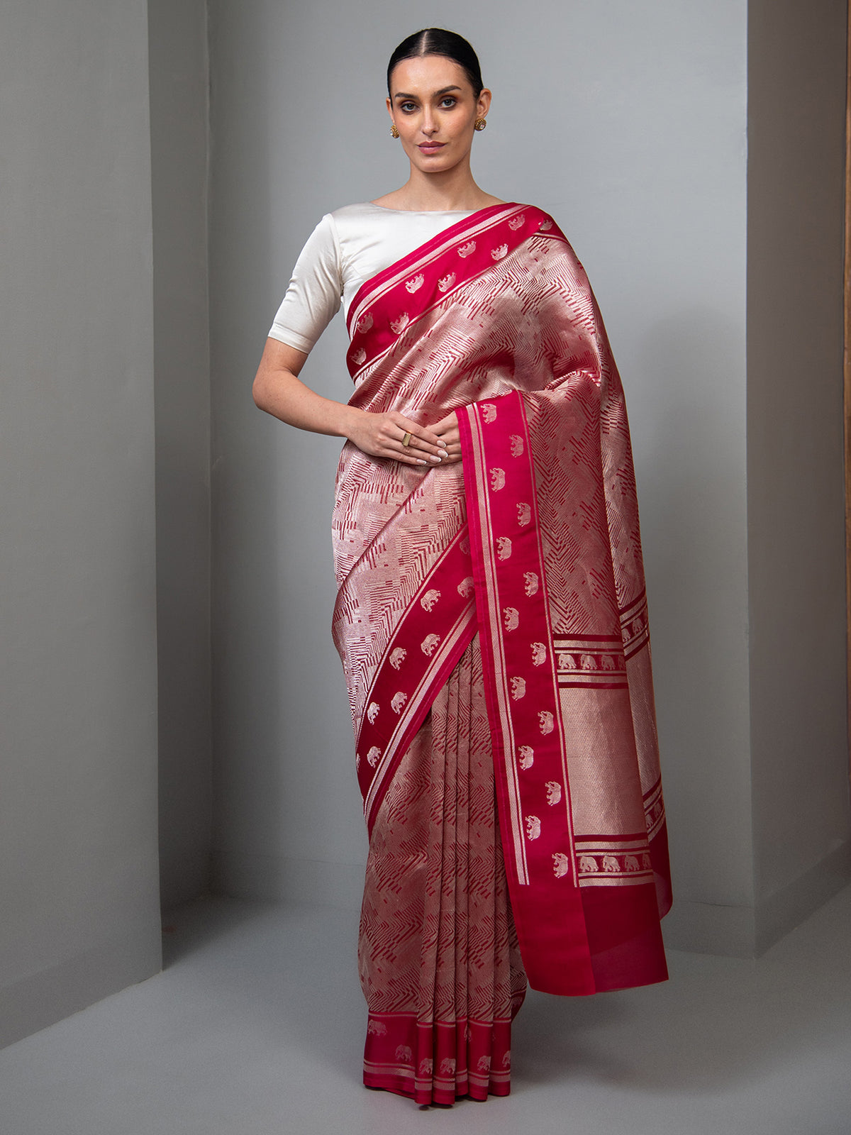 Dark Pink Silk Brocade Handloom Banarasi Saree