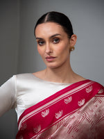 Dark Pink Silk Brocade Handloom Banarasi Saree