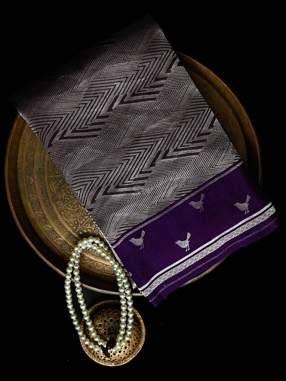 Purple Silk Brocade Handloom Banarasi Saree