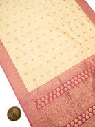 Cream Floral Zari Boota Katan Silk Handloom Banarasi Saree - Sacred Weaves