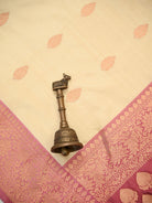 Cream Floral Zari Boota Katan Silk Handloom Banarasi Saree - Sacred Weaves