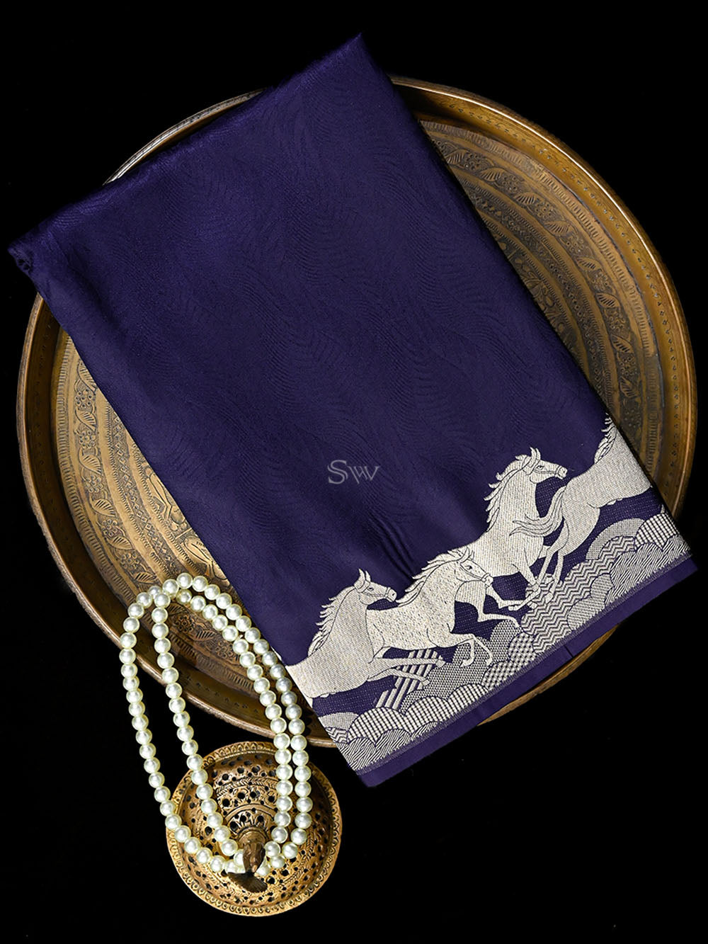 Dark Blue Satin Tanchoi Handloom Banarasi Saree