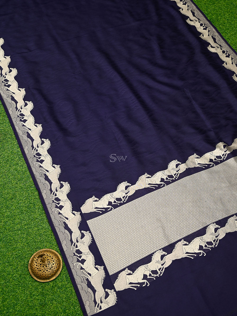Dark Blue Satin Tanchoi Handloom Banarasi Saree