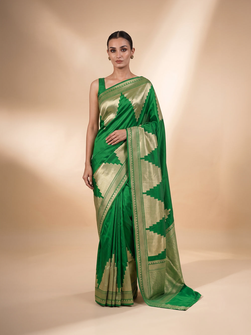 Green Katan Silk Handloom Banarasi Saree - Sacred Weaves