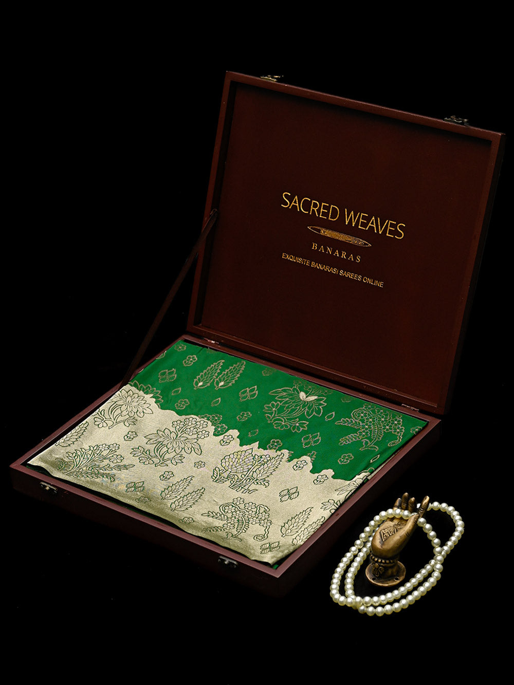 Bottle Green Jaal Katan Silk Handloom Banarasi Saree