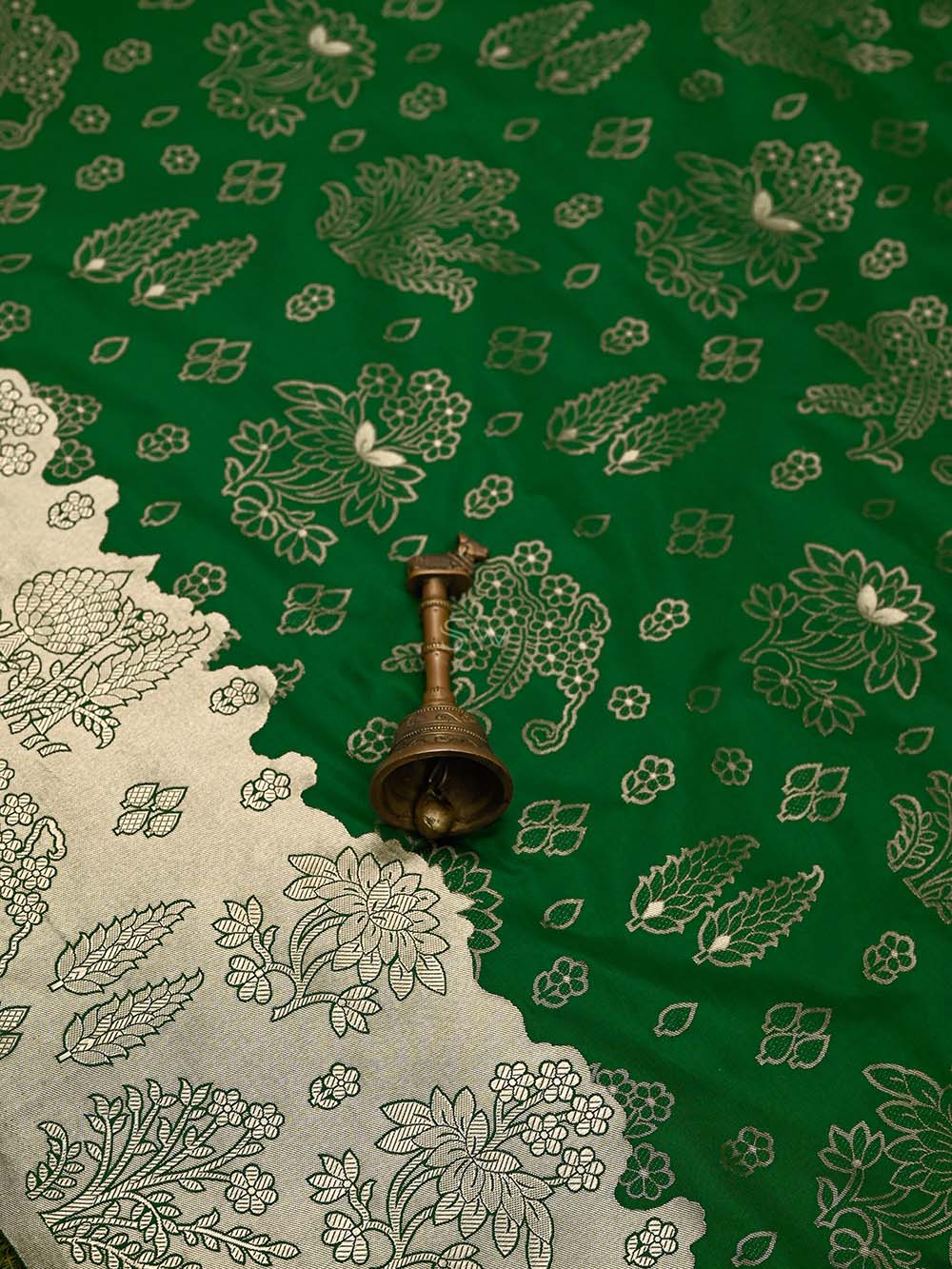 Bottle Green Jaal Katan Silk Handloom Banarasi Saree