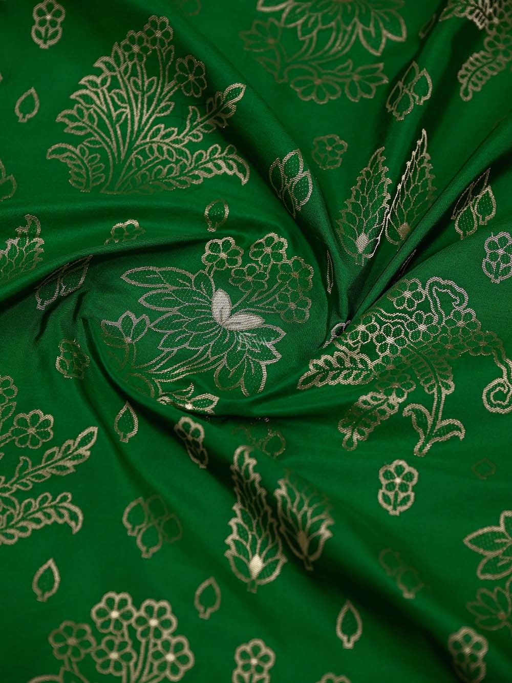 Bottle Green Jaal Katan Silk Handloom Banarasi Saree