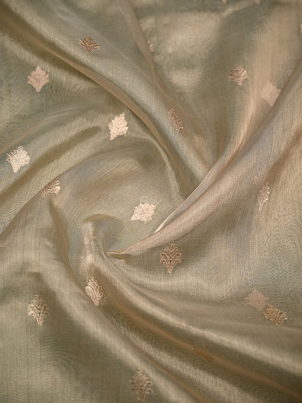 Beige Booti Organza Tissue Silk Handloom Banarasi Saree