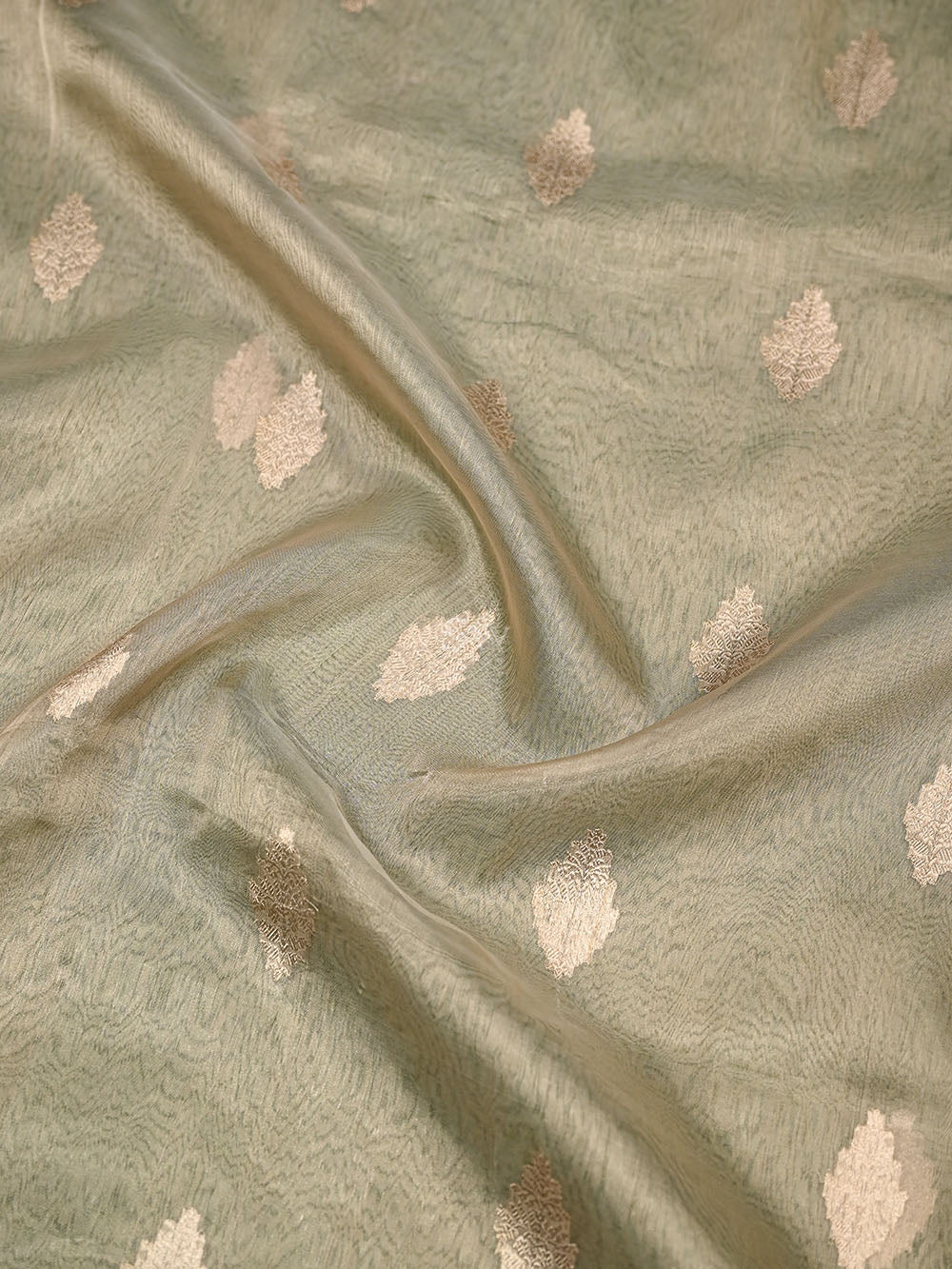 Beige Booti Organza Tissue Silk Handloom Banarasi Saree