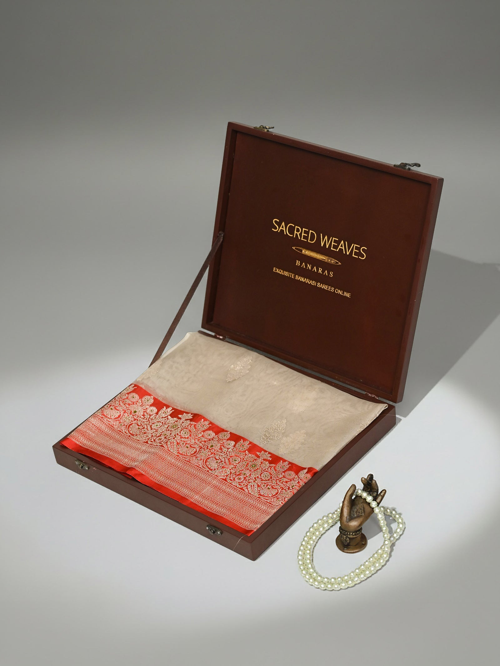 Beige Booti Organza Tissue Silk Handloom Banarasi Saree