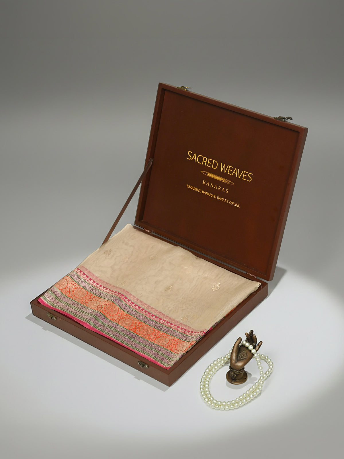 Beige Booti Organza Tissue Silk Handloom Banarasi Saree