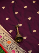 Wine Paithani Katan Silk Handloom Banarasi Saree - Sacred Weaves