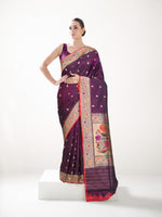 Wine Paithani Katan Silk Handloom Banarasi Saree