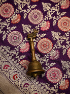 Dark Purple Meenakari Uppada Katan Silk Handloom Banarasi Saree - Sacred Weaves