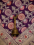Dark Purple Meenakari Uppada Katan Silk Handloom Banarasi Saree - Sacred Weaves