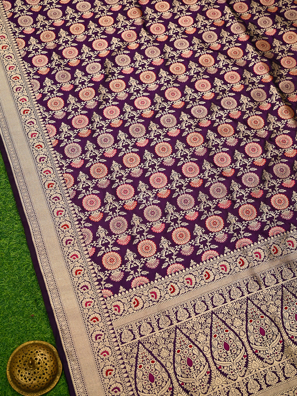 Dark Purple Meenakari Uppada Katan Silk Handloom Banarasi Saree - Sacred Weaves