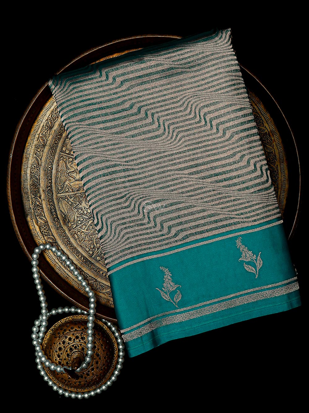 Peacock Blue Silk Brocade Handloom Banarasi Saree