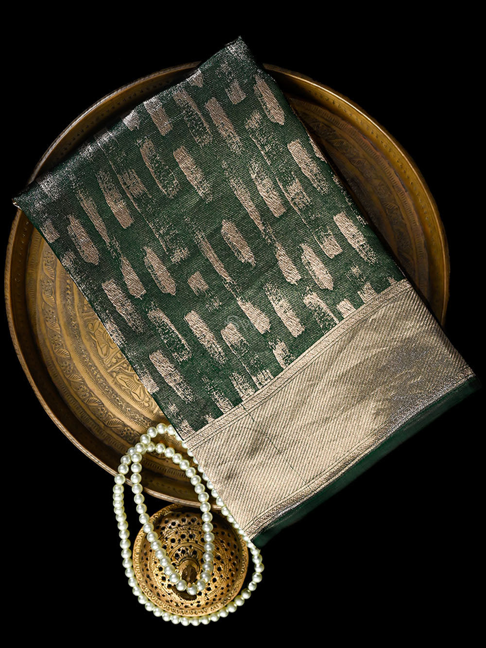 Bottle Green Silk Brocade Handloom Banarasi Saree