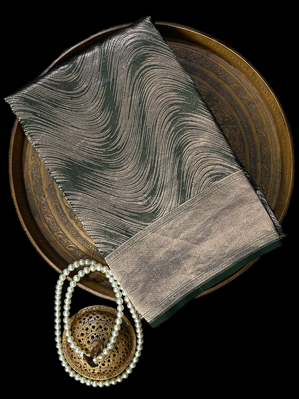 Bottle Green Silk Brocade Handloom Banarasi Saree