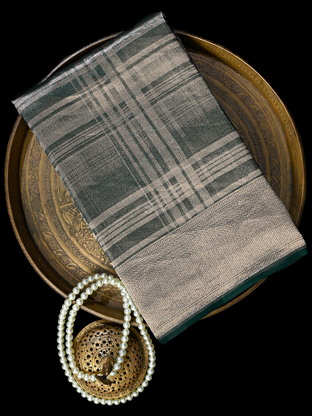 Bottle Green Silk Brocade Handloom Banarasi Saree