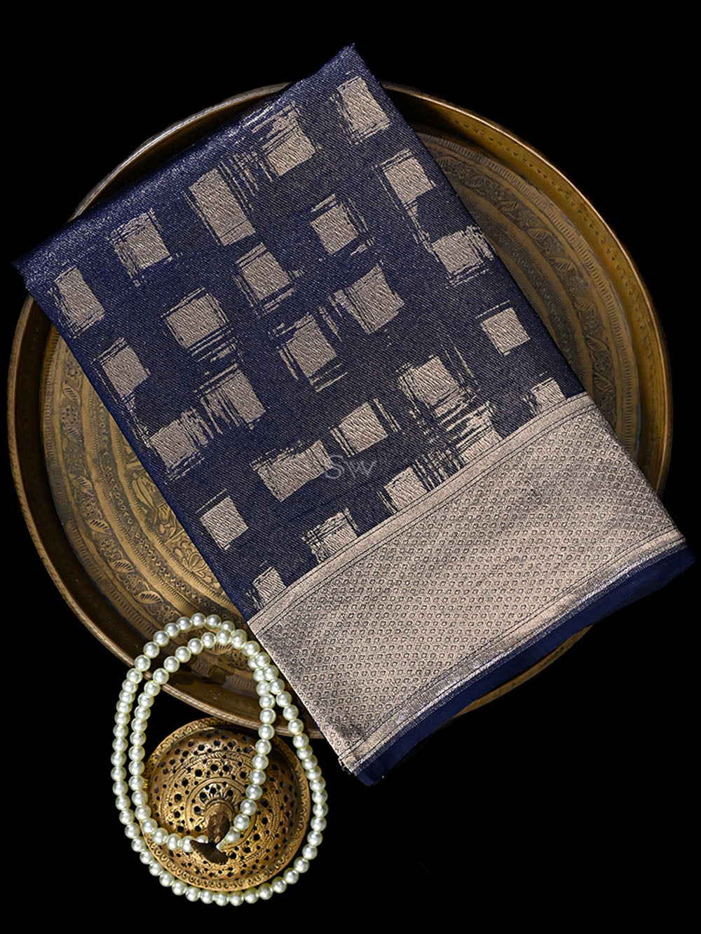 Dark Blue Silk Brocade Handloom Banarasi Saree
