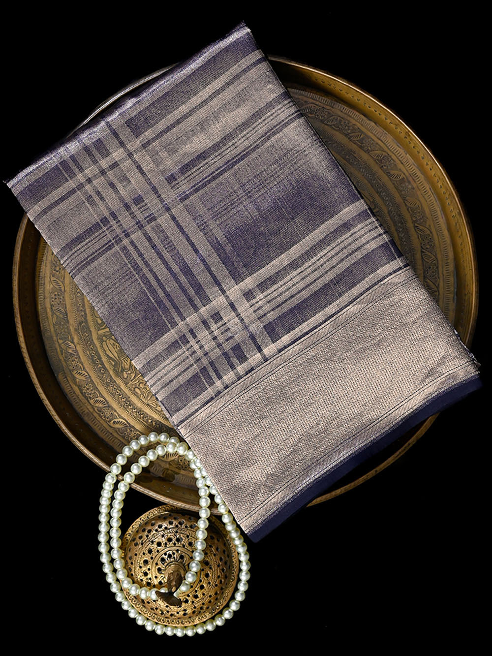 Midnight Blue Silk Brocade Handloom Banarasi Saree