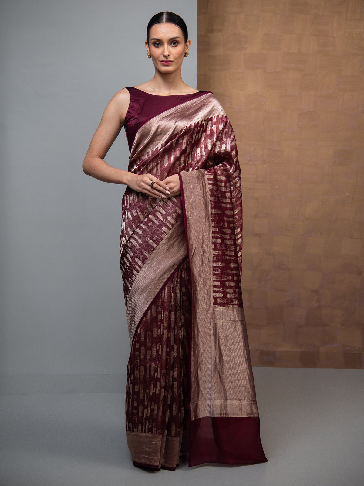 Wine Silk Brocade Handloom Banarasi Saree