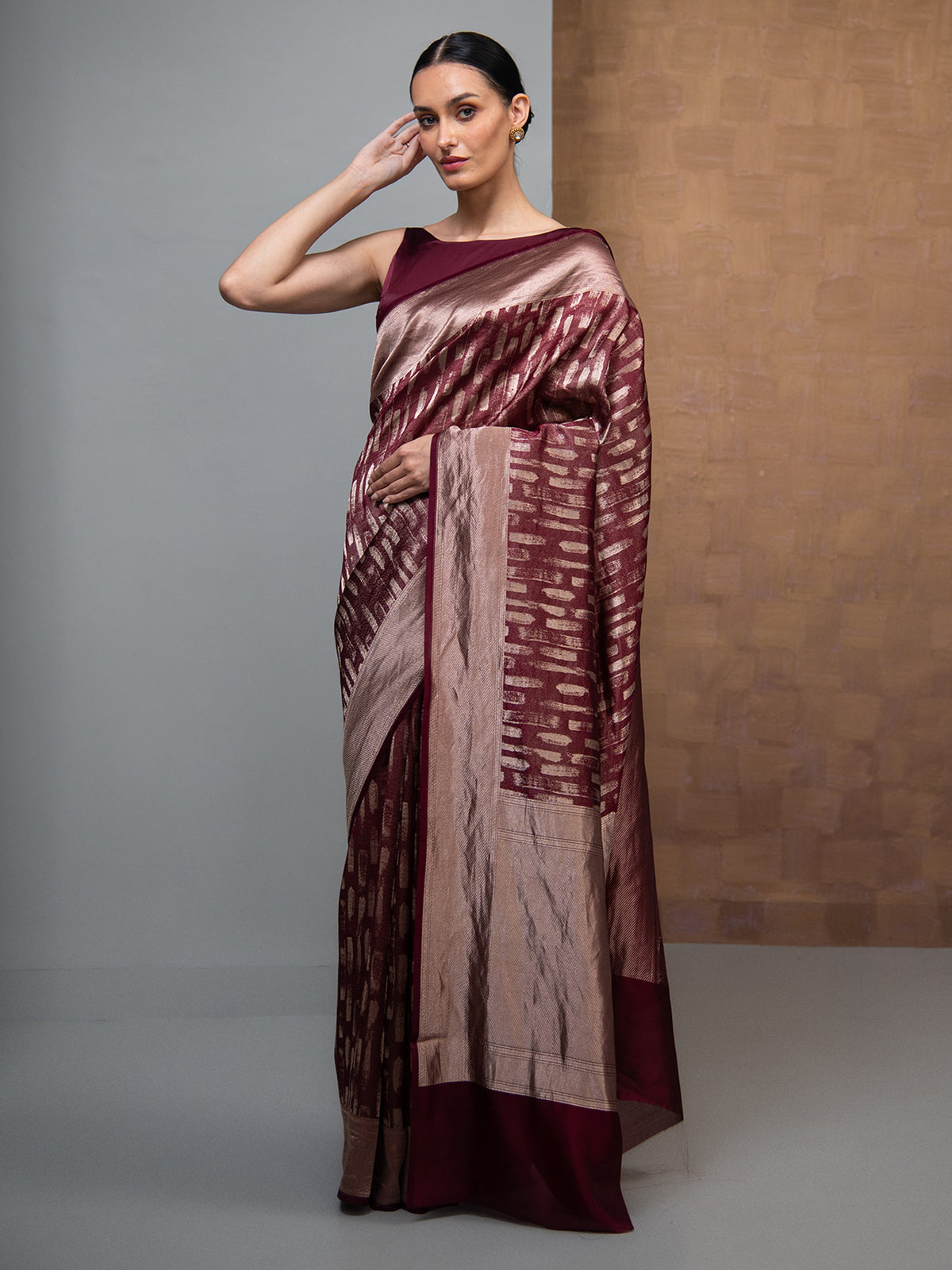 Wine Silk Brocade Handloom Banarasi Saree