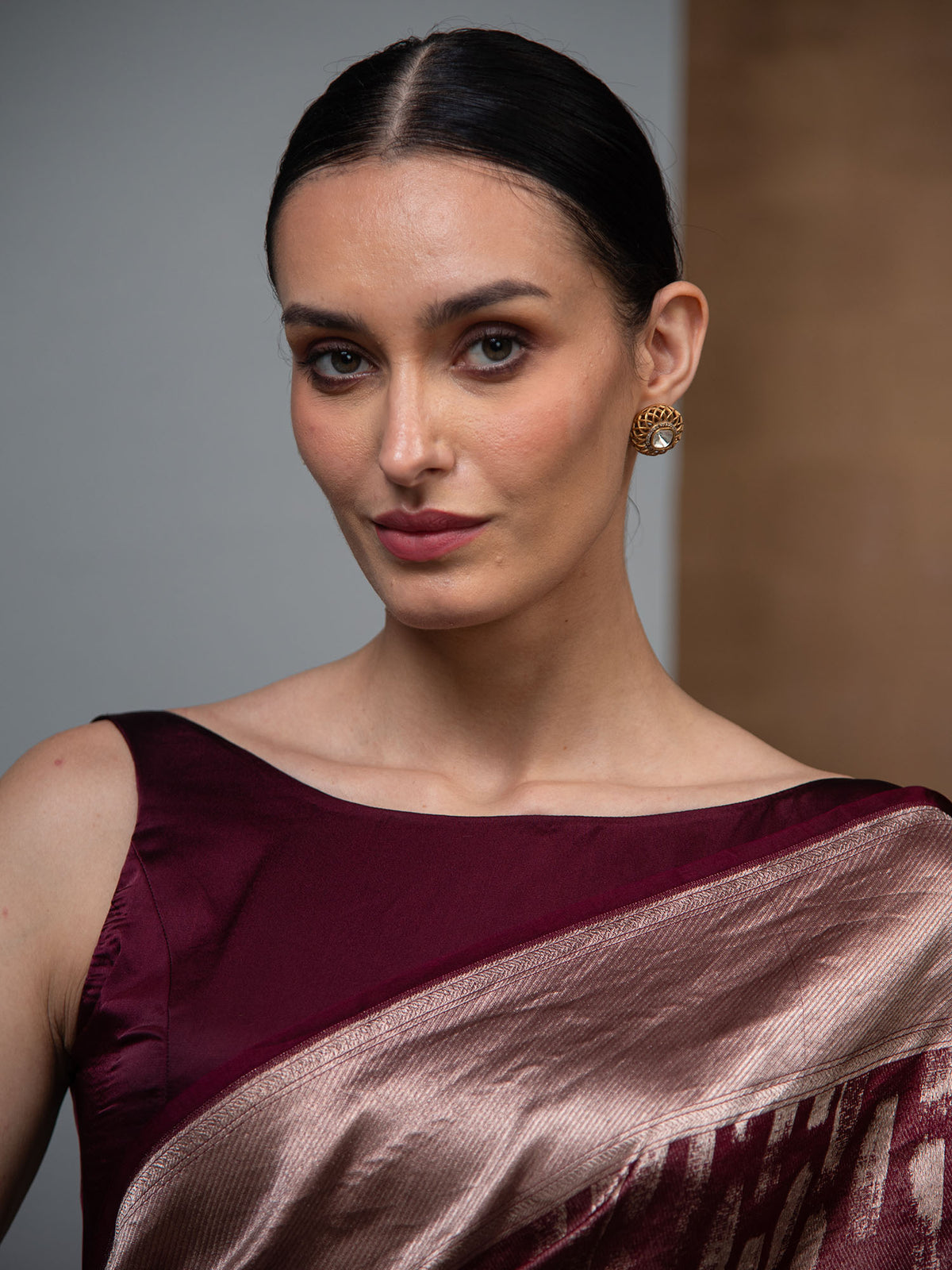 Wine Silk Brocade Handloom Banarasi Saree
